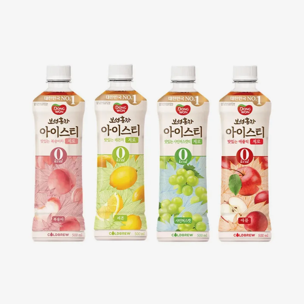 동원 보성홍차 아이스티제로 4종 500ml x 24개입 (애플, 레몬, 복숭아, 샤인머스캣)