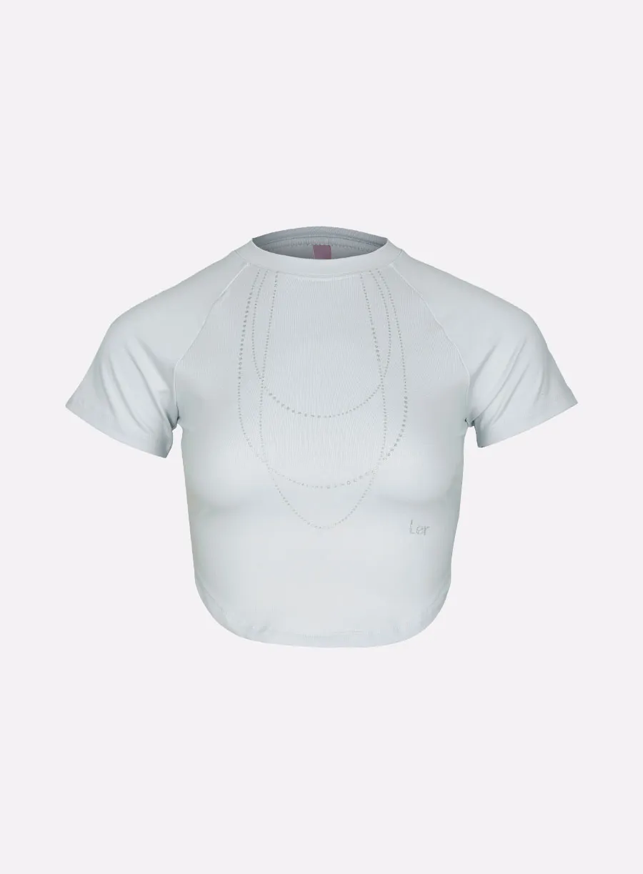 레르 네크리스 래글런 글리터 티셔츠 라이트그레이