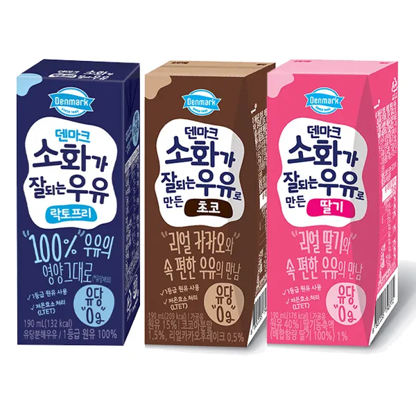 동원 덴마크 소화가 잘되는 우유 3종 190ml x 24입 (오리지널,초코,딸기)